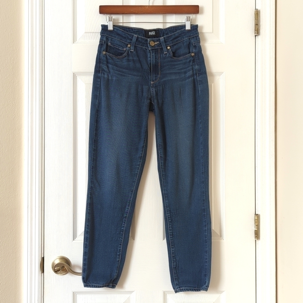 Paige Hoxton Classic Mid Rise Medium Wash Ankle Cropped Skinny Jeans Blue 26